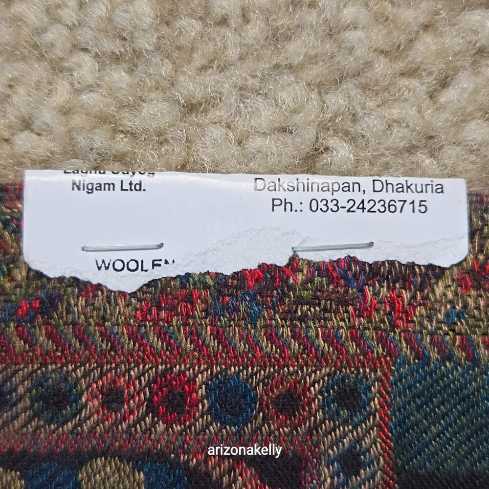 NWT Wool Scarf Jacquard Embroidered Colorful Mrignayani